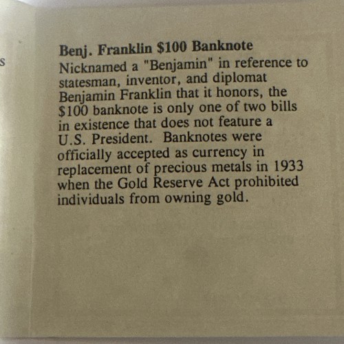 American Mint $100 Benjamin Franklin Banknote Commemorative Coin - with COA - Picture 13 of 15