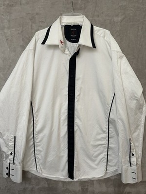 Absolute Rebellion Shirt Mens Large White Black Slim Fit Contrast Trim Dress