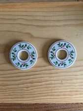Vintage Porcelain Bobeches Christmas Holly Candle Wax Collar Drop Catcher 2
