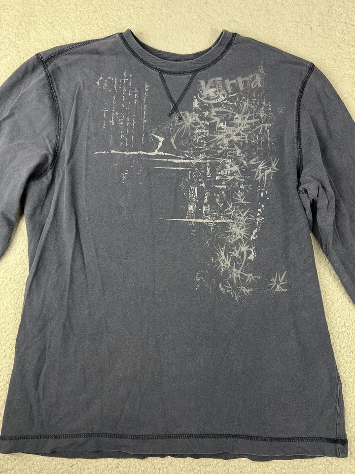 Camisa Kirra Para Hombre Grande Azul Manga Larga Gráfica Cuello Redondo Surf Patinador 100% Algodón Foto 2 de 4