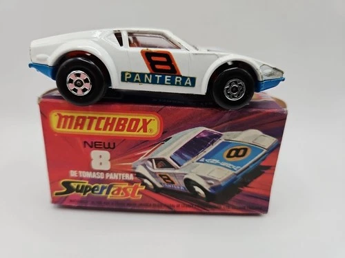 Lesney Matchbox DeTomaso Pantera No 8 J Superfast Box White England Clean