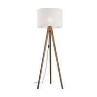 Stehlampe Stehleuchte Dreibein Klein 145 Cm E27 Skandi Holz Leinen Wohnzimmer