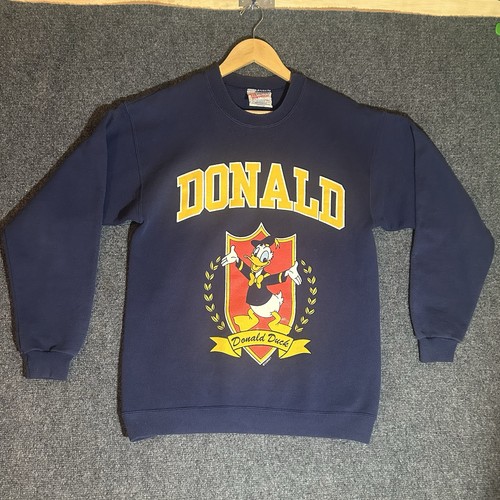 Vtg 90s Donald Duck Hanes Tag Sweatshirt Crew Neck Med Navy Crew Neck