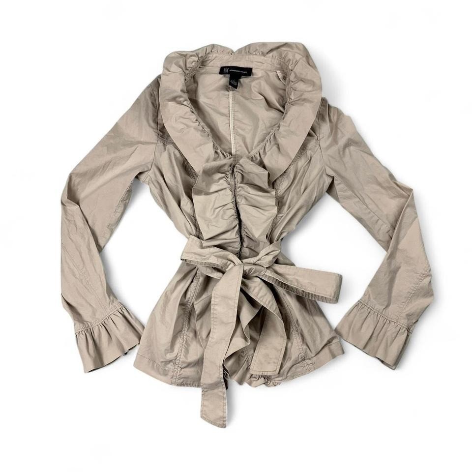 INC International Concepts vintage tan/ khaki  ruched ruffle jacket Size M