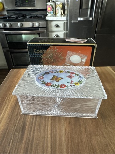 Vintage NIB Acrylic Lucite Clear Starburst Jewelry Trinket Box Flower 9.5” NOS - Picture 2 of 8