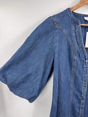PILCRO ANTHROPOLOGIE Women's Denim Puff Half Sleeve Mini Shirt Dress NWT  Medium | eBay
