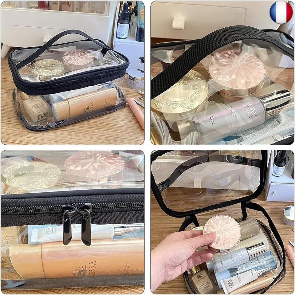 2 Pièces Trousse de Toilette Transparente Étanche Sac de Maquillage PVC I - Photo 3/4