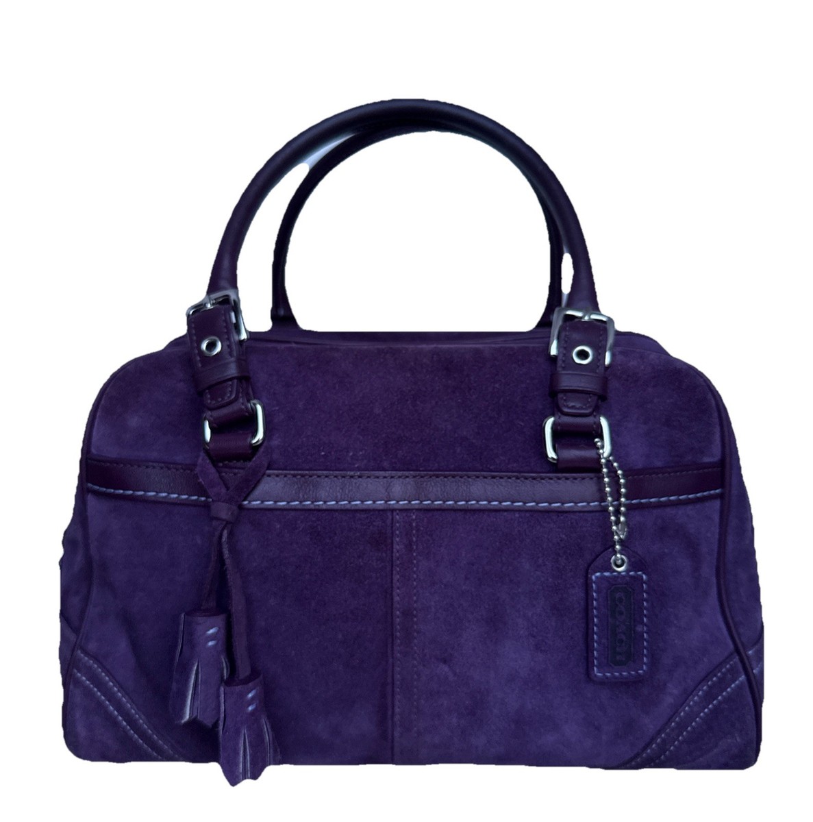 Coach Suede Small Satchel Boston Bag Purple Plum Leather Handbag