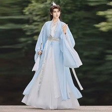 Chinese Hanfu Embroidery CrossCollar Long Robe Men Women Halloween Fairy Martial