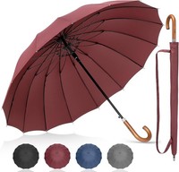 NINEMAX Large Windproof Umbrella with Wooden Handle – Heavy Duty Walking Stick