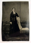 Antique Tintype Photo Pretty Victorian Woman Lady Dress Fashion Full Portrait