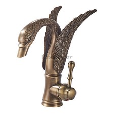 Retro Antique Brass Swan Shape Wash Basin Faucet One Handle Hole Sink Mixer Taps