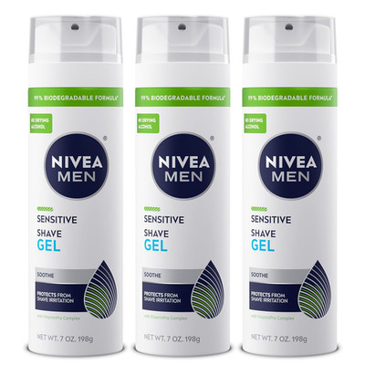 Sensitive Shave Gel for Men, VitaminPro Complex, 7 Oz Can Pack of 3, Sensitive
