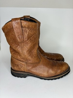 H.S. Trask Brown Bison Leather Pull On Boot 980069 Made In USA Men's Size 9.5M