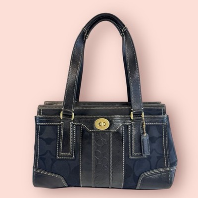 バッグ COACH Y2K Hampton Signature Carryall Bag COACH Y2K Vintage Hampton Turnlock Black Signature Carryall