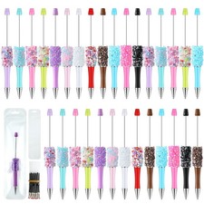 90 Pieces DIY Beadable Pens Kit 30 Pcs Plastic Petal Glitter Beaded Pens and Ref