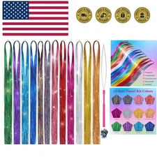 Hair Tinsel Kit Strands With Tool 47 Inch 12 Colors 2100 Strands Fairy Hair T...