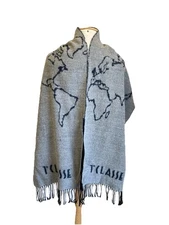 AS9# Alviero Martini 1A Classe World Map Scarf Gray Fringe Made in Italy Unisex