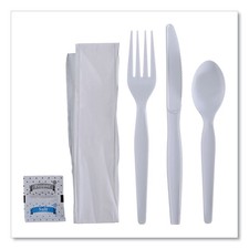 Boardwalk 6-Pc. Cutlery Kit, Condiment/Fork/Knife/Napkin/Spoon, Heavyweight, Wh