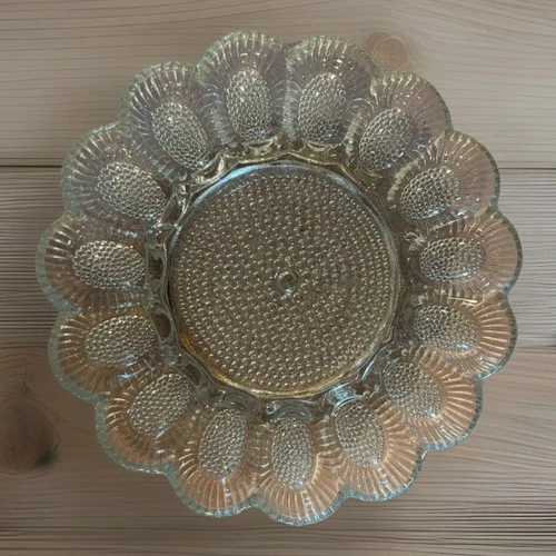 Vintage  Indiana Glass Crystal Hobnail Deviled Egg 11” Serving Plate CottageCore