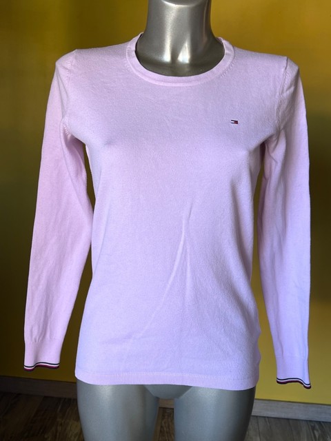 pull fin coton rose pale col rond TOMMY HILFIGER taille M très bon état