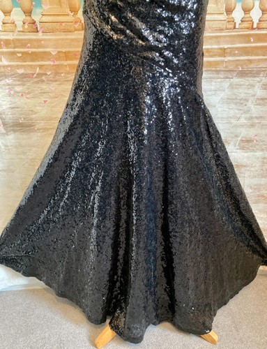 Evening Dress 8/10 Black Sequin Fishtail Goddiva Ballgown Deco 1920 Stretch Long - Picture 7 of 7