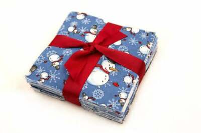 96 Pc Snowman & Snowflake pre-cut charm pack 5'' squares 100% cotton fabric quilt