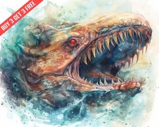 Fantasy Ferocious sea monster illustration 8x10 Print