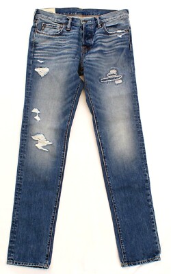 Abercrombie & Fitch Blue Super Skinny Button Fly Destroyed Denim