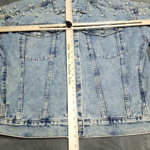 New Veveret Denim Jean Jacket Women's 2XL Pearl Rhinestone Blue Denim Button Up - Picture 9 of 10
