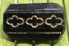 Antique Jet Black Glass Button Rectangle Gold Foil Embedded Tunnel Shank 11/16"