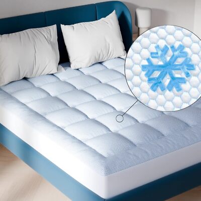 Cooling Mattress Topper Thick Matress Pad Pillowtop Fitted Secure Deep Pocket