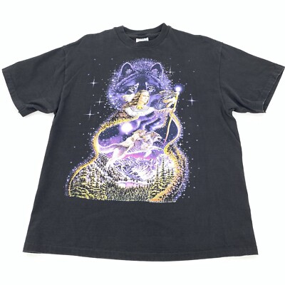 Vintage 1993 Sally J Smith Twilight Wolf Dream Fantasy T-Shirt Large Black Adult