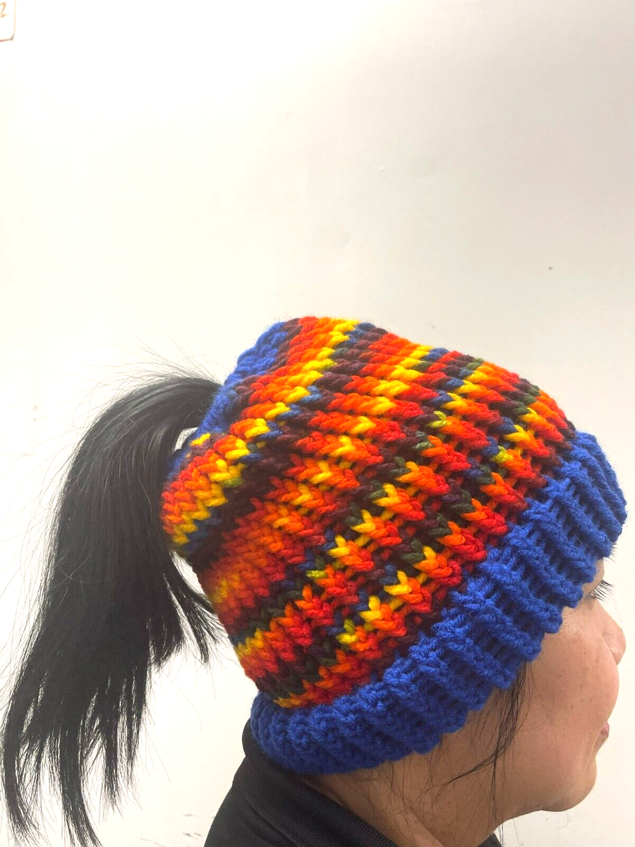Crochet Hat Handmade beanie Fiber Art men women long hair accessory ponytail Messy Bun Hat CROCHET PATTERN - Pattern for Crochet Ponytail  main image 4