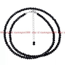Exquisite 3mm Fashion Faceted Black Spinel Gemstone Round Beads Necklace 16-28"