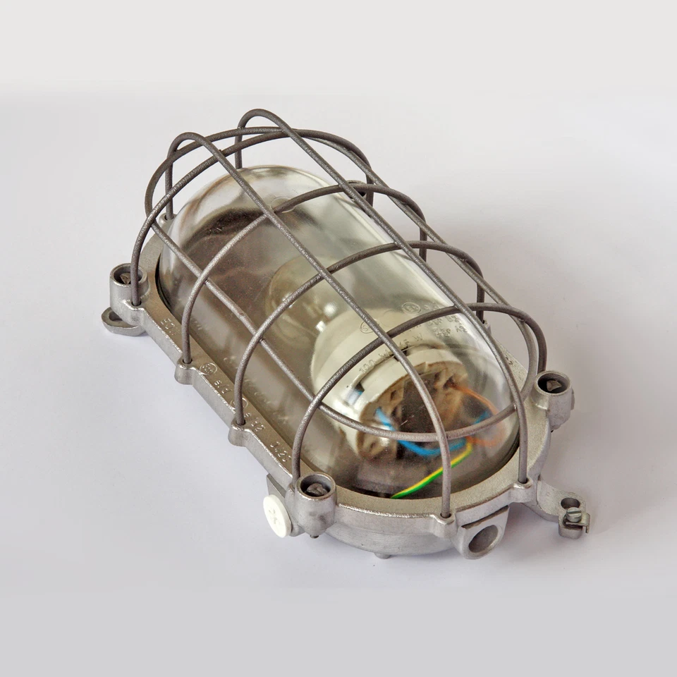 Bunkerlampe Fabrik- Schiffs- Industrie- Design Gitter- Leuchte Ex alt antik EOW  - Bild 4 von 4
