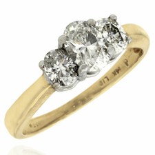 1.00ctw Three Stone Oval Cut Diamond Engagement Ring in 14K Yellow Gold
