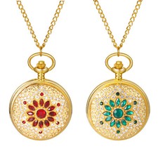 Men Women Luxury Gold Flower Case Quartz Pocket Watch Sweater Chain Necklace US