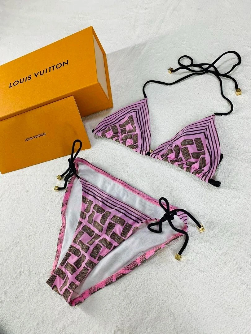 Louis Vuitton Badeanzug Bikinioberteil Unterteil Set M Größe 38 Tanga  Spitze Logo Charm