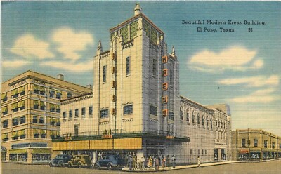 Postcard 1947 Texas El Paso Kress Building autos Department Store TX24-4206