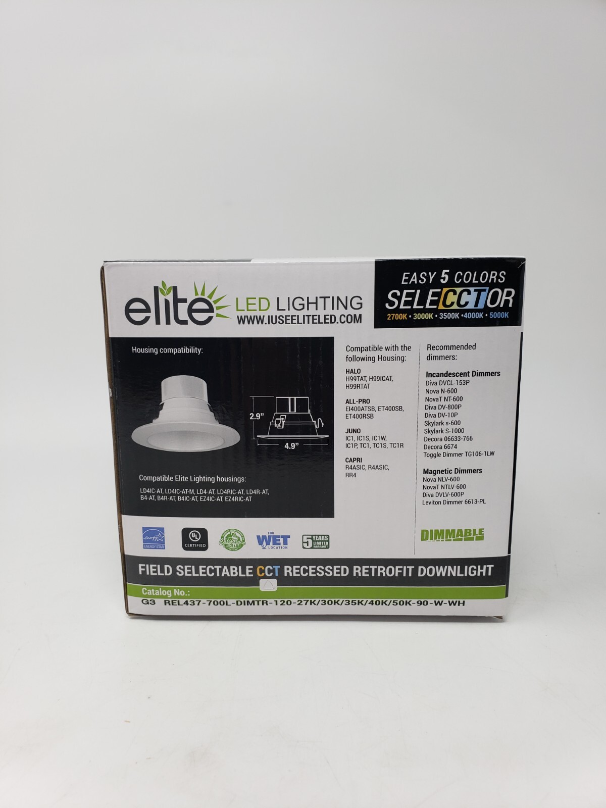 Elite LED Light 4” Round Recessed Downlight Fixture G3 Field Selectable CCT