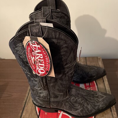 NEW Laredo Garrett Distressed Snip Toe Cowboy Mens Black  display picture 1