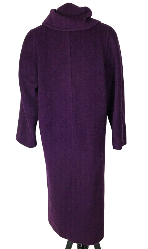 Vintage 80s Bill Blass Signature Long Wool Coat Large Purple Double Breasted - Image 4 of 4