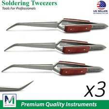 Soldering Tweezers Serrated Curved Tip 16cm Reverse Cross Action Forceps 3PCS