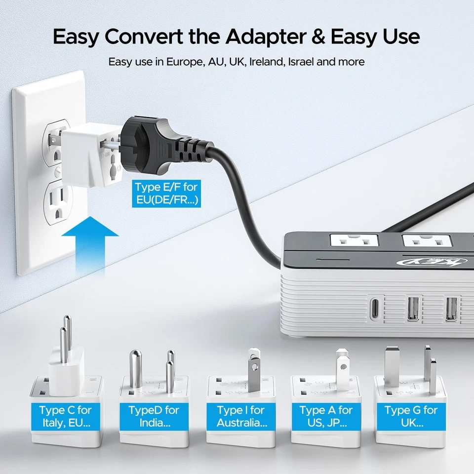 220V to 110V Step Down Voltage Converter 2-Outlet 4 USB Travel Adapter Converter - Image 4 of 4
