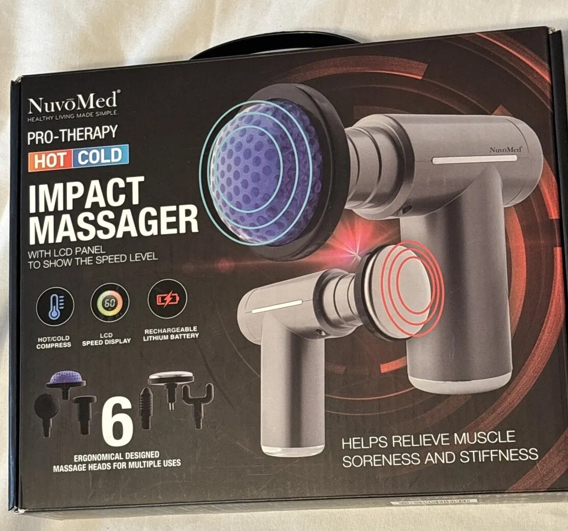 nuvomed vibrating massage gun DUAL RELIEF HOT AND COLD MASSAGE GUN WITH EXTENDED HANDLE