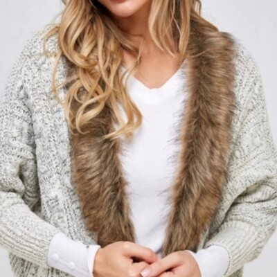 NWT Northern Angel Fur Trimmed Cardigan Size XL