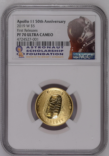 2019-W $5 Gold Apollo 11 NGC PF70 UCAM Early Release 50th Anniv Ultra Cameo Coin