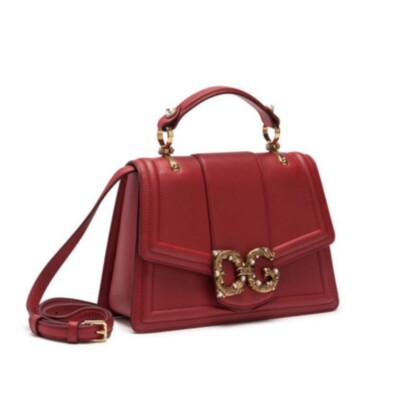 DOLCE & GABBANA Red Gold Leather Amore Shoulder Clutch
