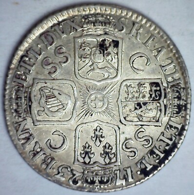 1723 Great Britain SSC Silver Shilling Coin French Arms At Date